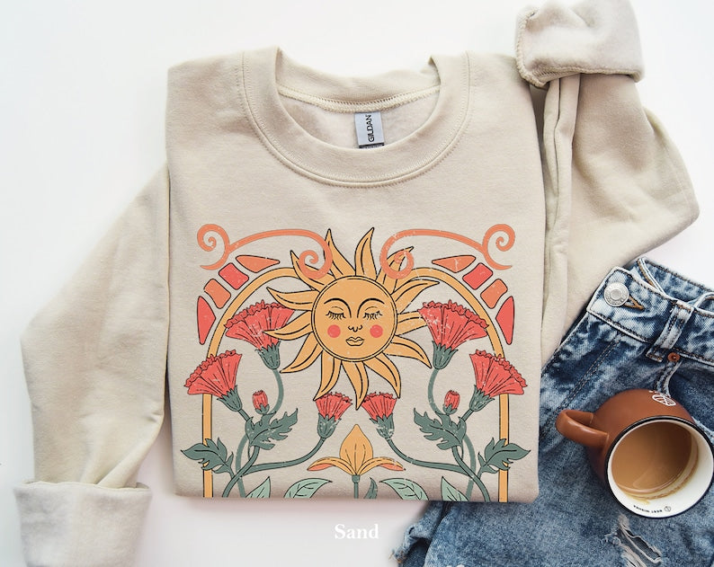 Boho Floral Sweatshirt Art Unisex Pullover 