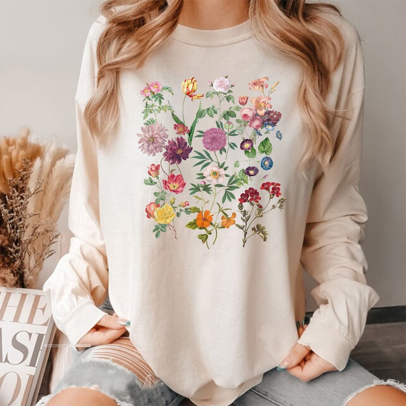 Vintage Pressed Flowers Long Sleeved Shirt