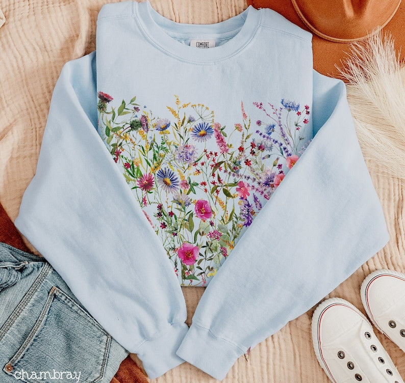 Vintage gepresste Blumen Sweatshirt Wildblumen Sweatshirt