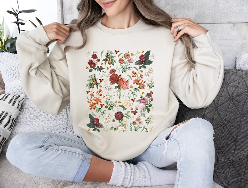 Cottagecore Sweater Boho Wildflowers Nature Sweatshirt