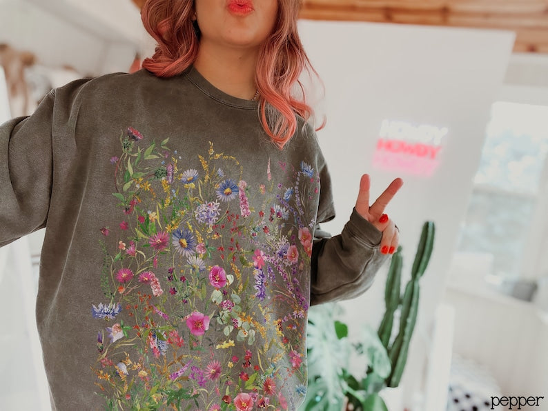 Vintage gepresste Blumen Sweatshirt Wildblumen Sweatshirt