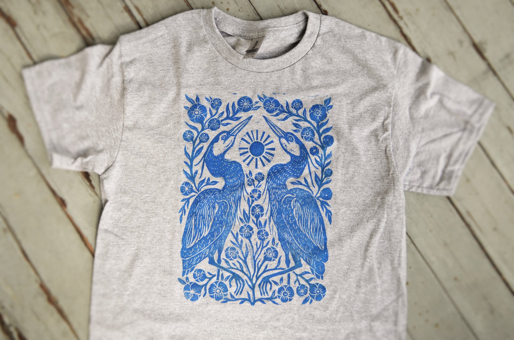 Two Herons Block Print Botanical T-Shirt