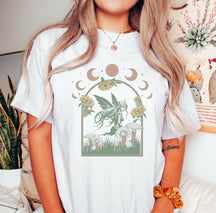 Mystical Moon Green Witch Boho T-Shirt