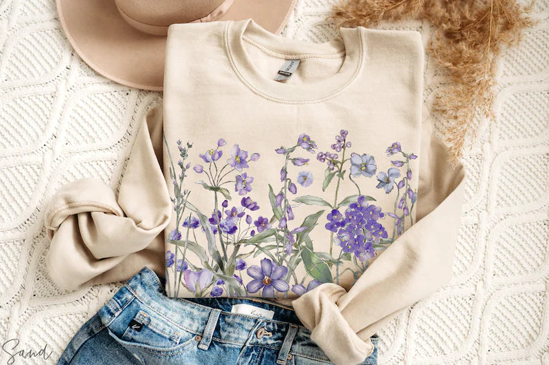 Fairycore Lavendel Wildblumen Sweatshirt