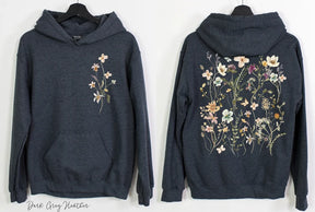 Retro-Wildblumen-Hoodie mit Rundhalsausschnitt im böhmischen Stil