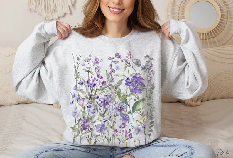 Fairycore Lavendel Wildblumen Sweatshirt