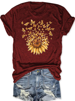 Sonnenblumen-Schmetterlings-T-Shirt