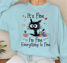 Schwarzes Katzenshirt I'm Fine Everything Is Fine Unisex Pullover