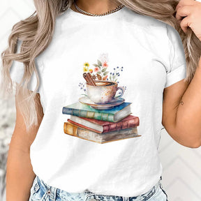 Reading Stack of Books  Cup T-Shirt