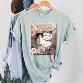 Cat Japanese Flora Asian Art T-Shirt