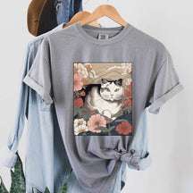 Cat Japanese Flora Asian Art T-Shirt