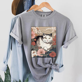 Cat Japanese Flora Asian Art T-Shirt