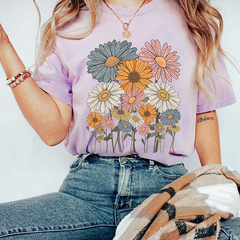 Retro Daisies Flower T-Shirt