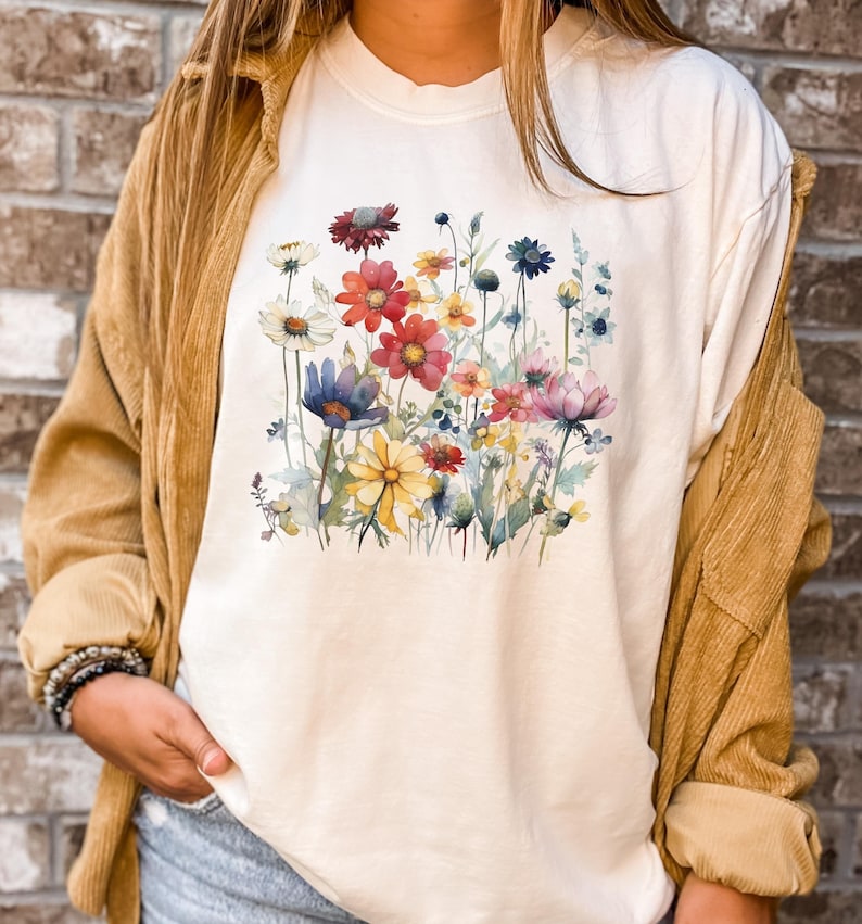 Boho aquarelle fleurs sauvages T-shirt