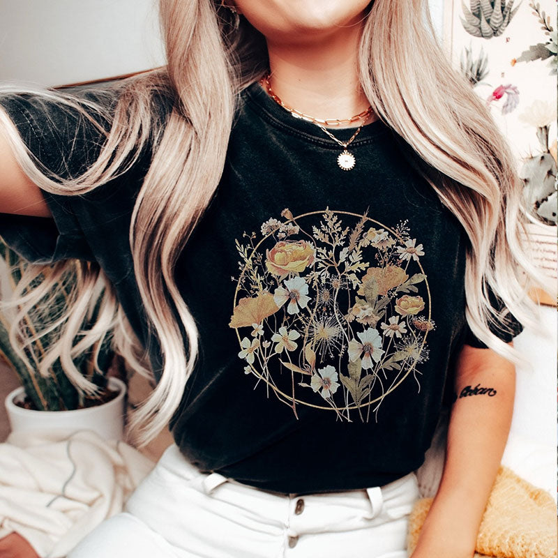 Boho Wildflowers Vintage Floral Graphic T-Shirt