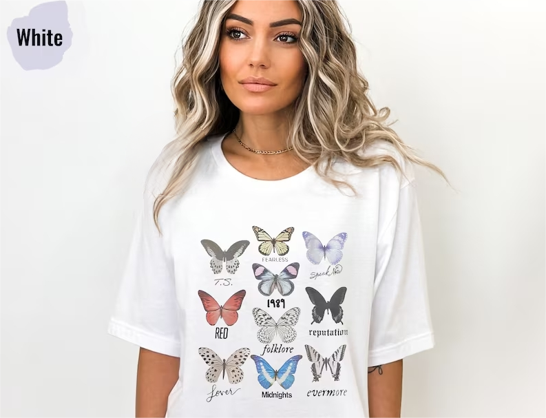 Single sided Cut Trend butterfly pattern T-shirt