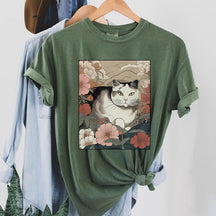 Cat Japanese Flora Asian Art T-Shirt