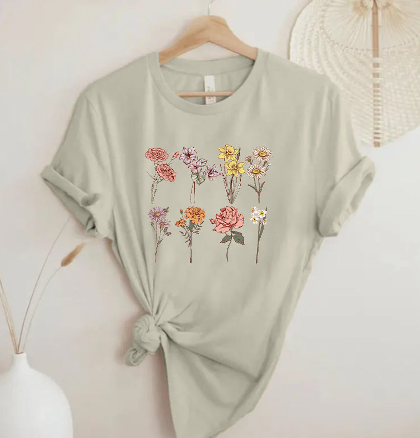 Custom Birth Month Birth Flower T-shirt