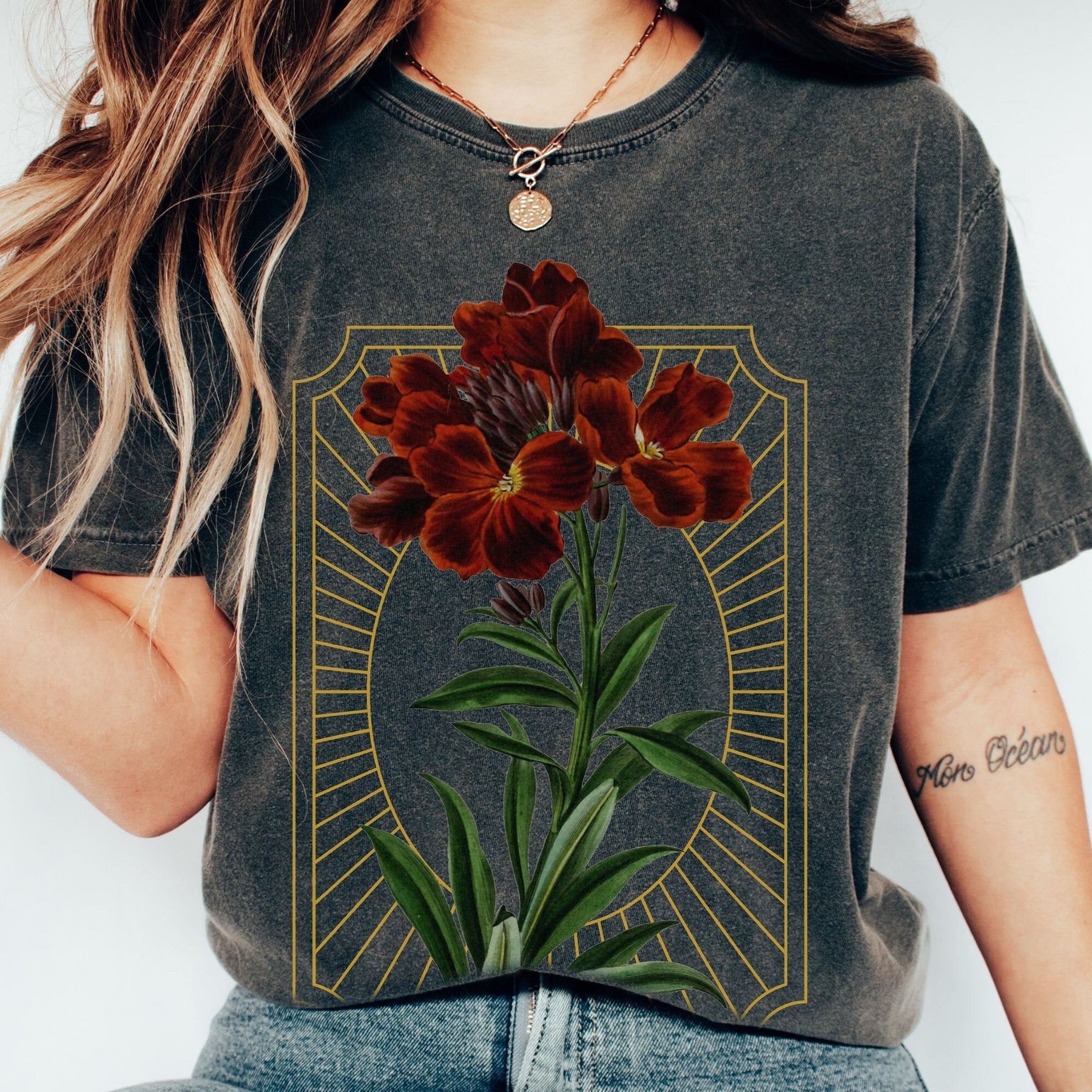 T-shirt Botanique Foncé Fleurs