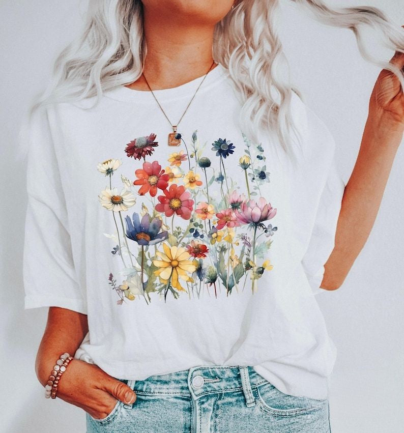 Boho aquarelle fleurs sauvages T-shirt