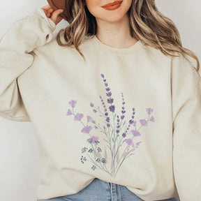 Sweat-shirt lavande et fleurs sauvages