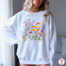 Niedliches Blumen-Sweatshirt, Schmetterlings-Wildblumen-Pullover