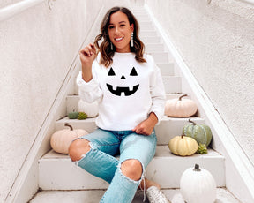 Halloween Pumpkin Face Fall Crew Neck Comfortable Sweatshirt