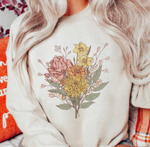 Plant Lover Gift for Mom Bouquet Round Neck Comfortable Sweatshirt