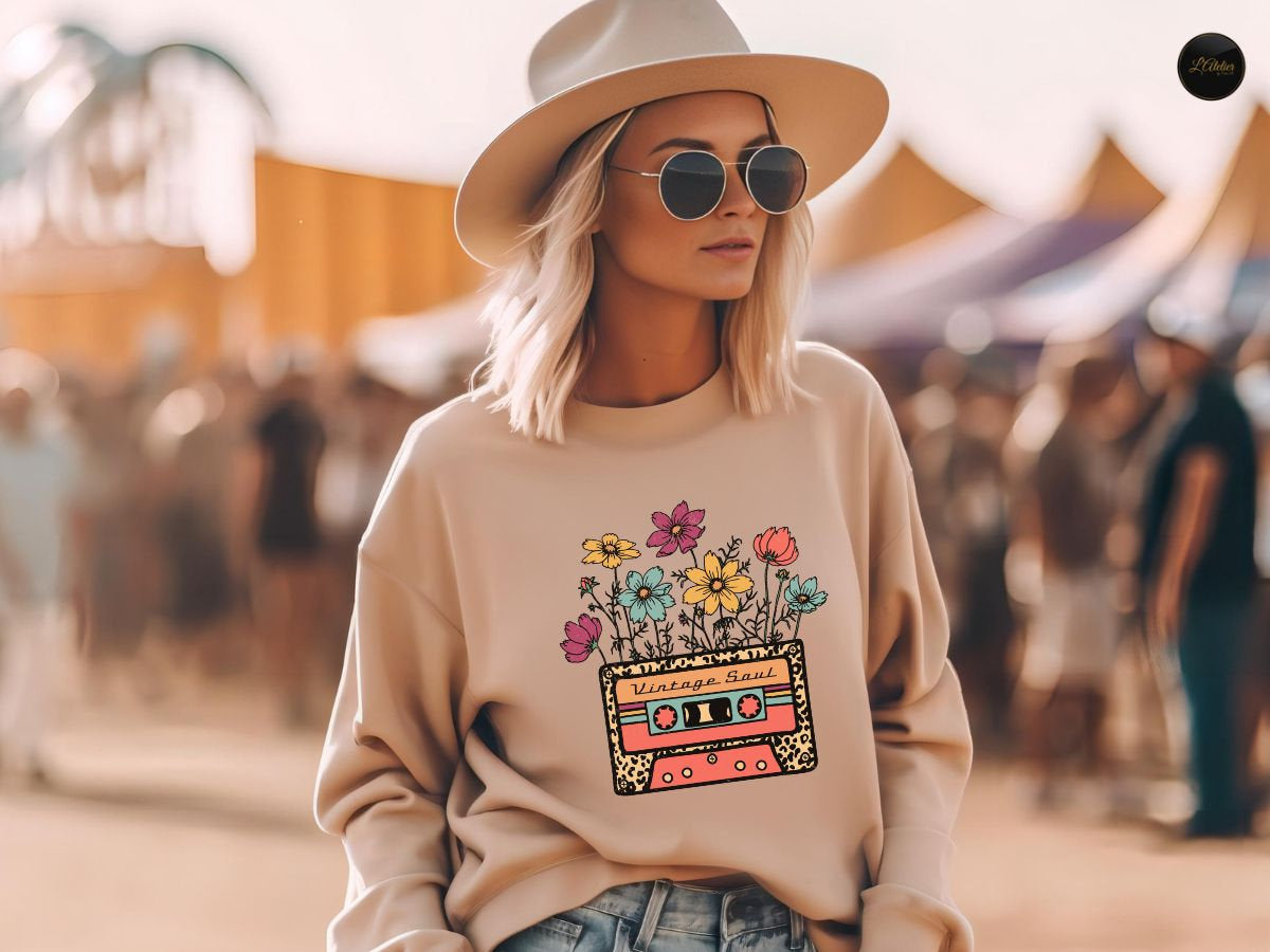 Bohemian Floral Unisex Plant Simple Floral Crew Neck Comfortable Sweater