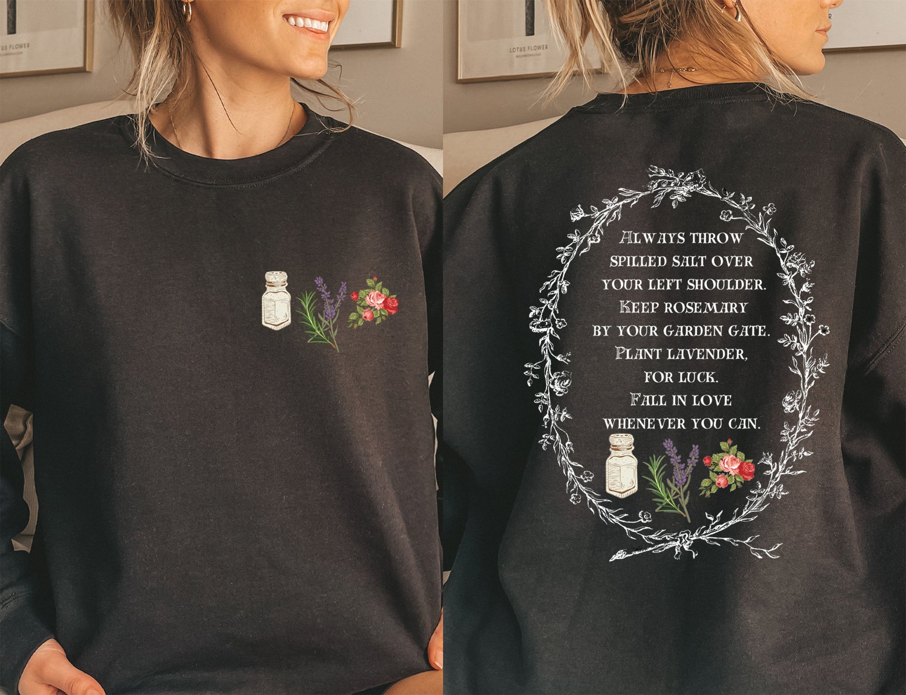 Salt Rosemary Lavender Love Magic Spell Crew Neck Cozy Sweatshirt