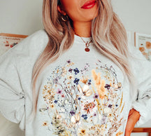 Vintage gepresste Blumen Sweatshirt botanischer Blumenpullover